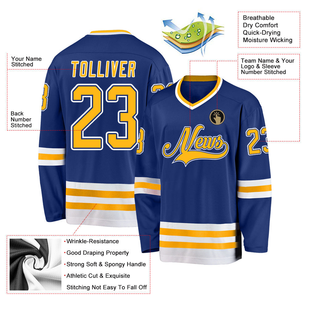 Custom Hockey Jersey - Royal Gold-White - Style Royal0193