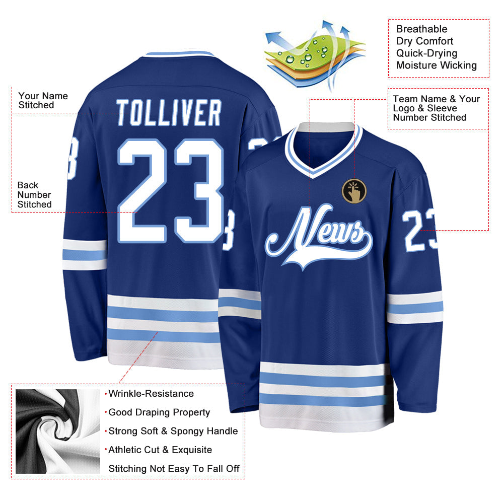 Custom Hockey Jersey - Royal White-Light Blue - Style Royal0194