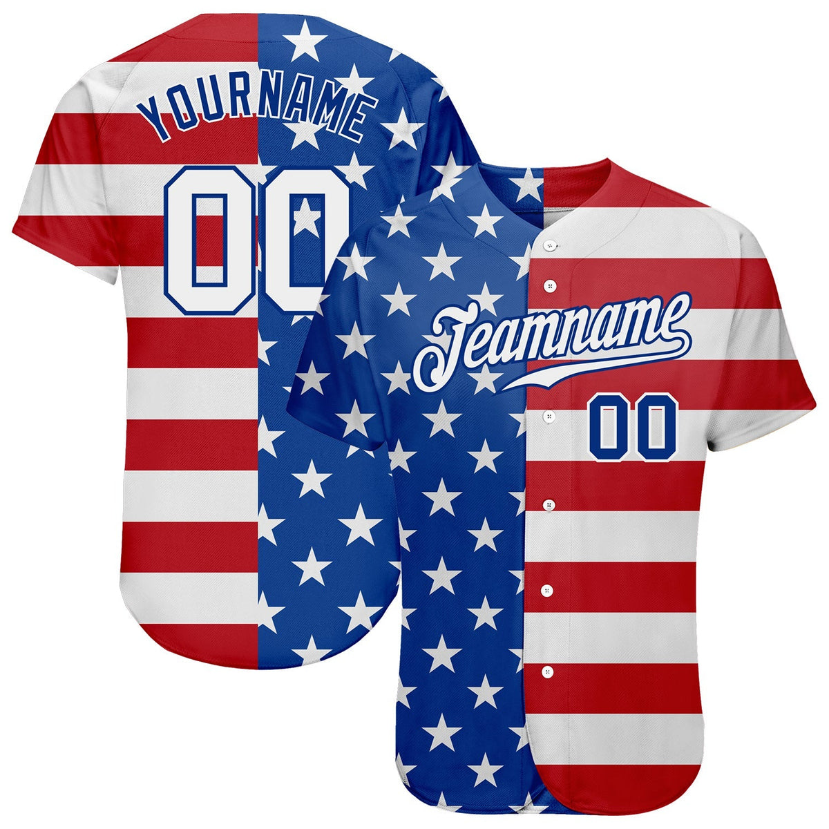 Custom Baseball Jersey - Royal White-Red American Flag Fashion