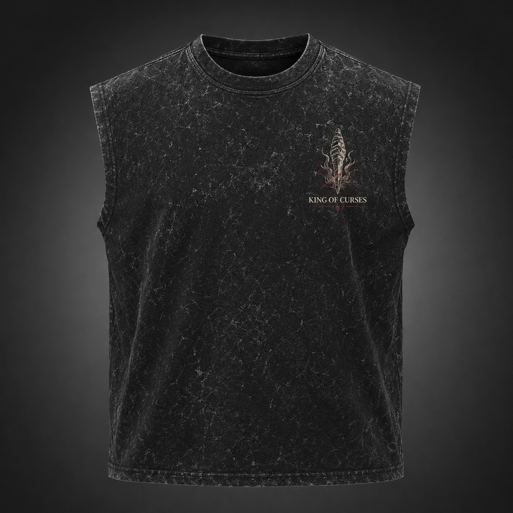 Ryomen Sukuna Jujutsu Kaisen Anime Tank Top - Cursed King Acid Wash Vest