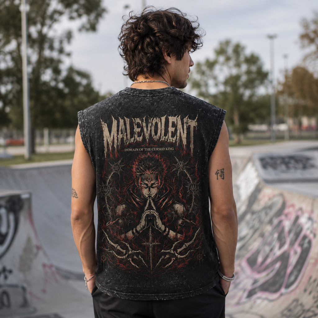 Ryomen Sukuna Jujutsu Kaisen Anime Tank Top - Cursed King Acid Wash Vest