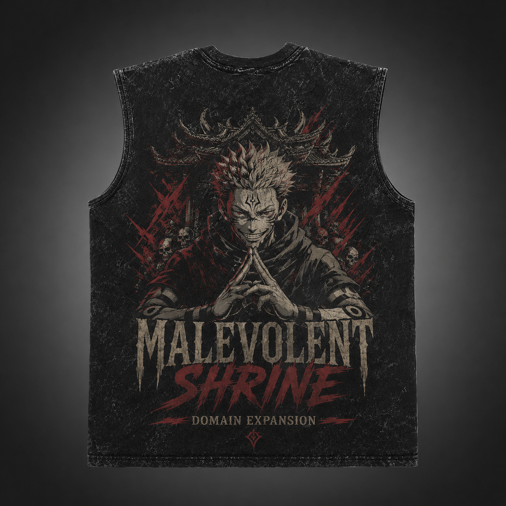 Ryomen Sukuna Jujutsu Kaisen Anime Tank Top - Malevolent Shrine Acid Wash Vest - Style 03