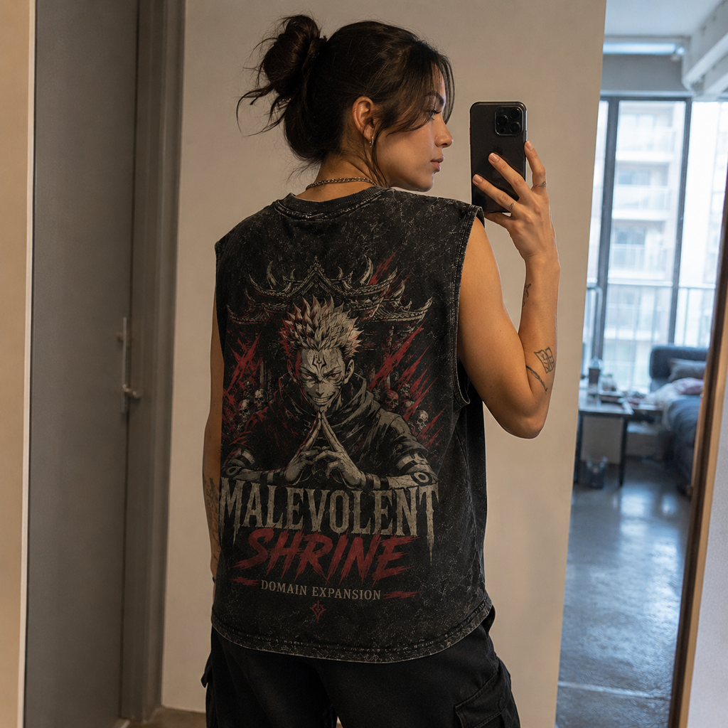 Ryomen Sukuna Jujutsu Kaisen Anime Tank Top - Malevolent Shrine Acid Wash Vest - Style 03