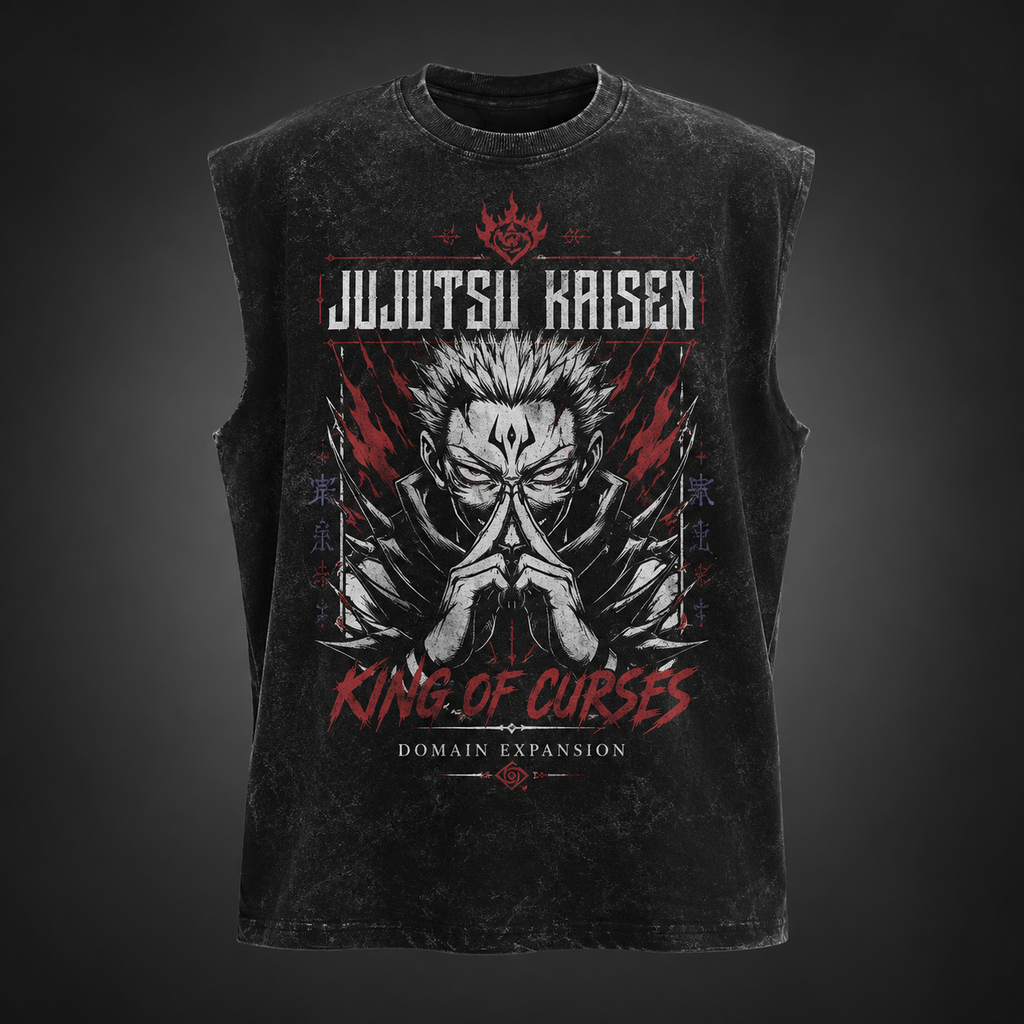 Ryomen Sukuna Jujutsu Kaisen Anime Tank Top - Malevolent Shrine Acid Wash Vest - Style 02