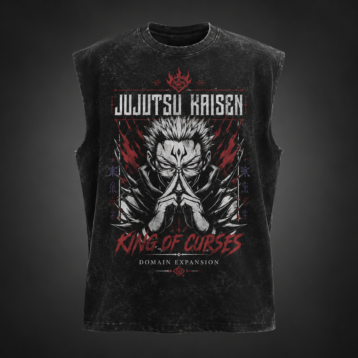 Ryomen Sukuna Jujutsu Kaisen Anime Tank Top - Malevolent Shrine Acid Wash Vest - Style 02