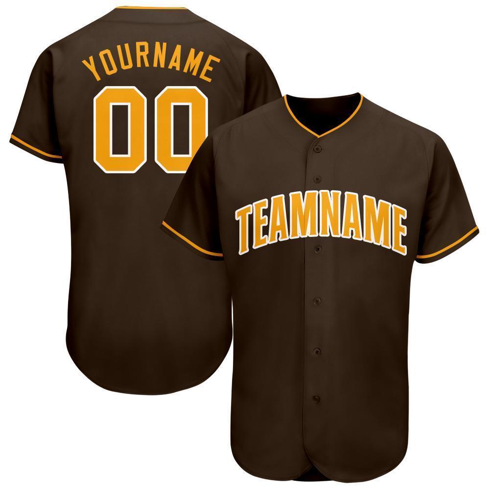 Custom Baseball Jersey - Brown Gold-White
