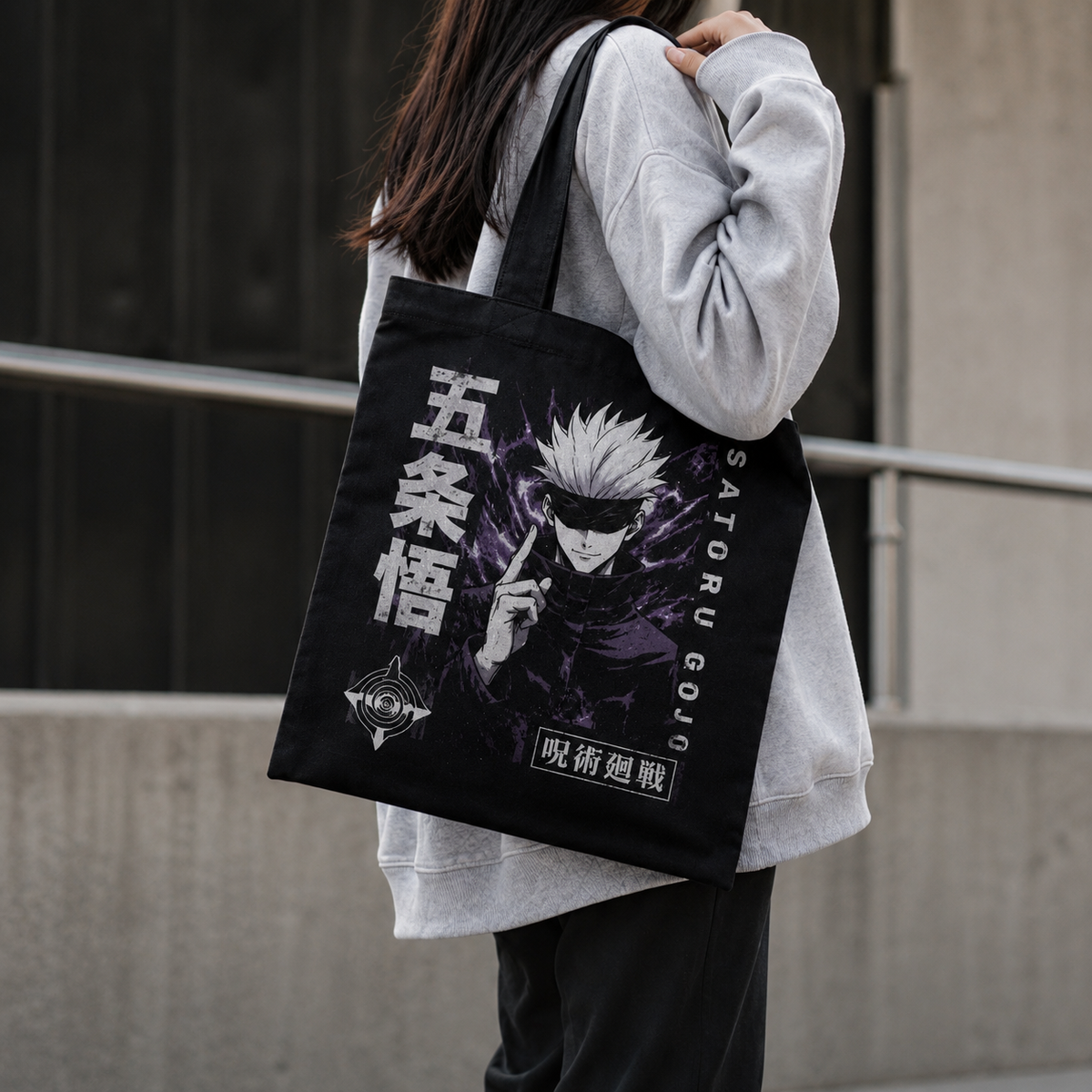 Satoru Gojo Jujutsu Kaisen Anime Canvas Tote Bag - Gojo Kanji Portrait