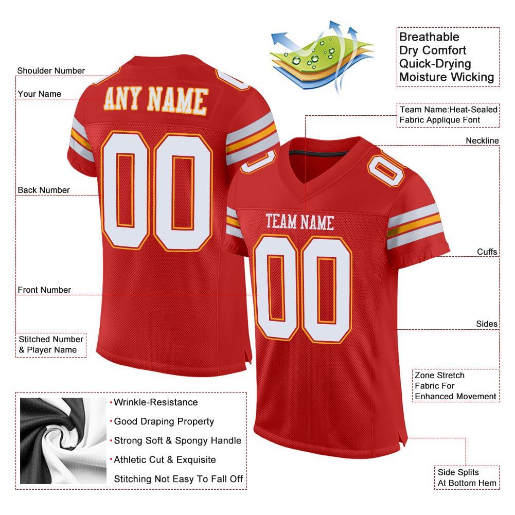Custom Football Jersey - Scarlet White-Gold Mesh