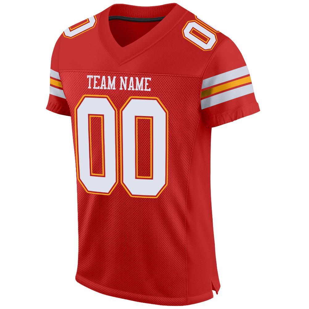 Custom Football Jersey - Scarlet White-Gold Mesh