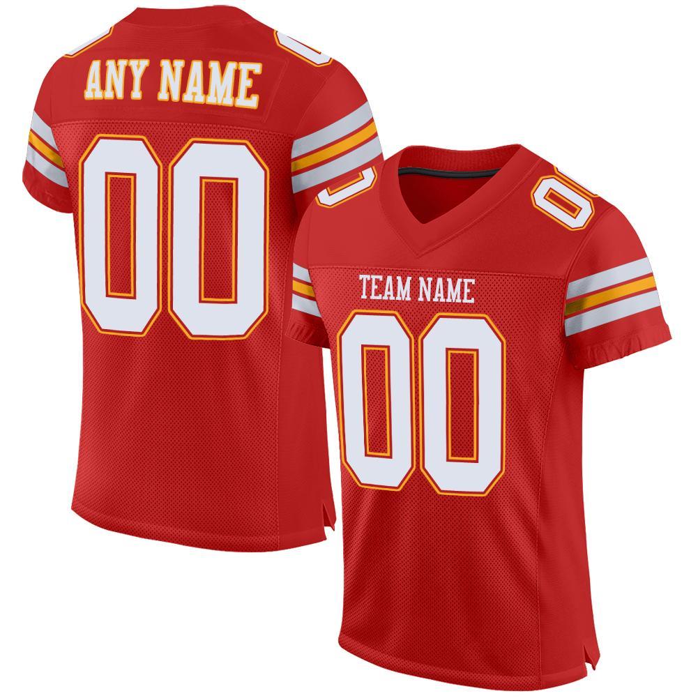 Custom Football Jersey - Scarlet White-Gold Mesh