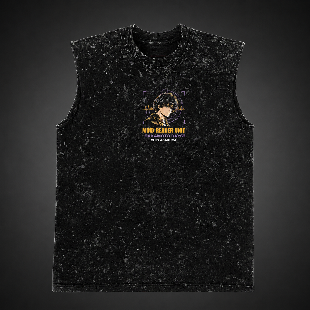Shin Asakura Sakamoto Days Anime Tank Top - Mind Reader Mayhem Acid Wash Vest