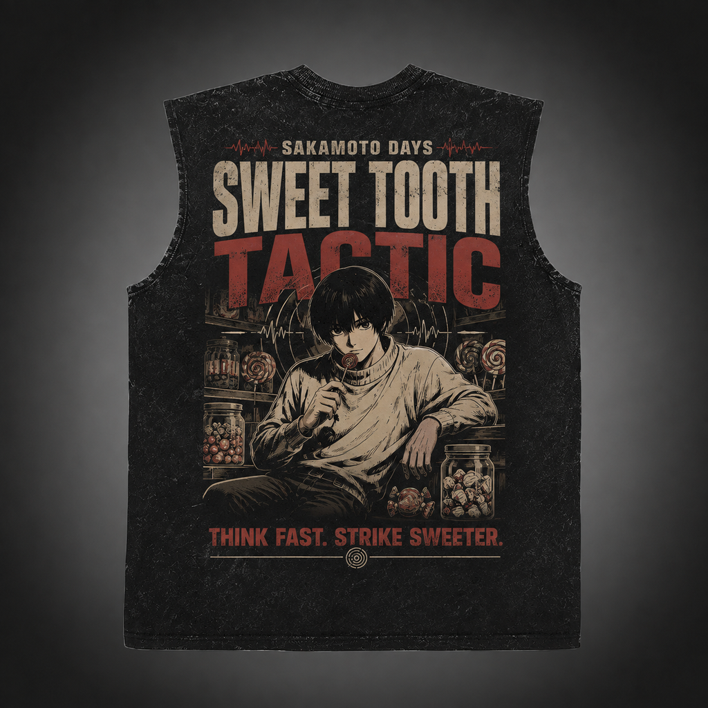 Shin Asakura Sakamoto Days Anime Tank Top - Sweet Tooth Tactic Acid Wash Vest