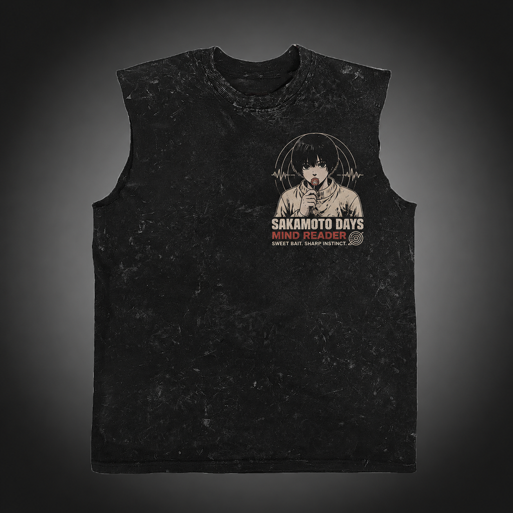 Shin Asakura Sakamoto Days Anime Tank Top - Sweet Tooth Tactic Acid Wash Vest