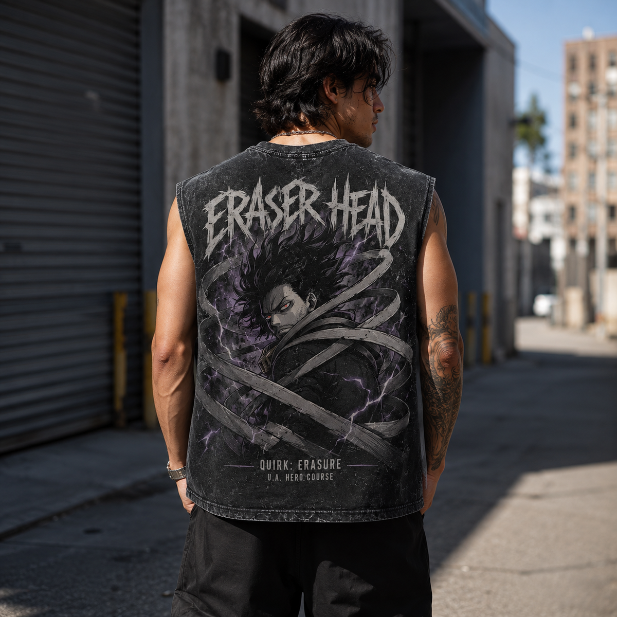 Shota Aizawa My Hero Academia Anime Tank Top - Eraser Head Quirk Erasure Acid Wash Vest