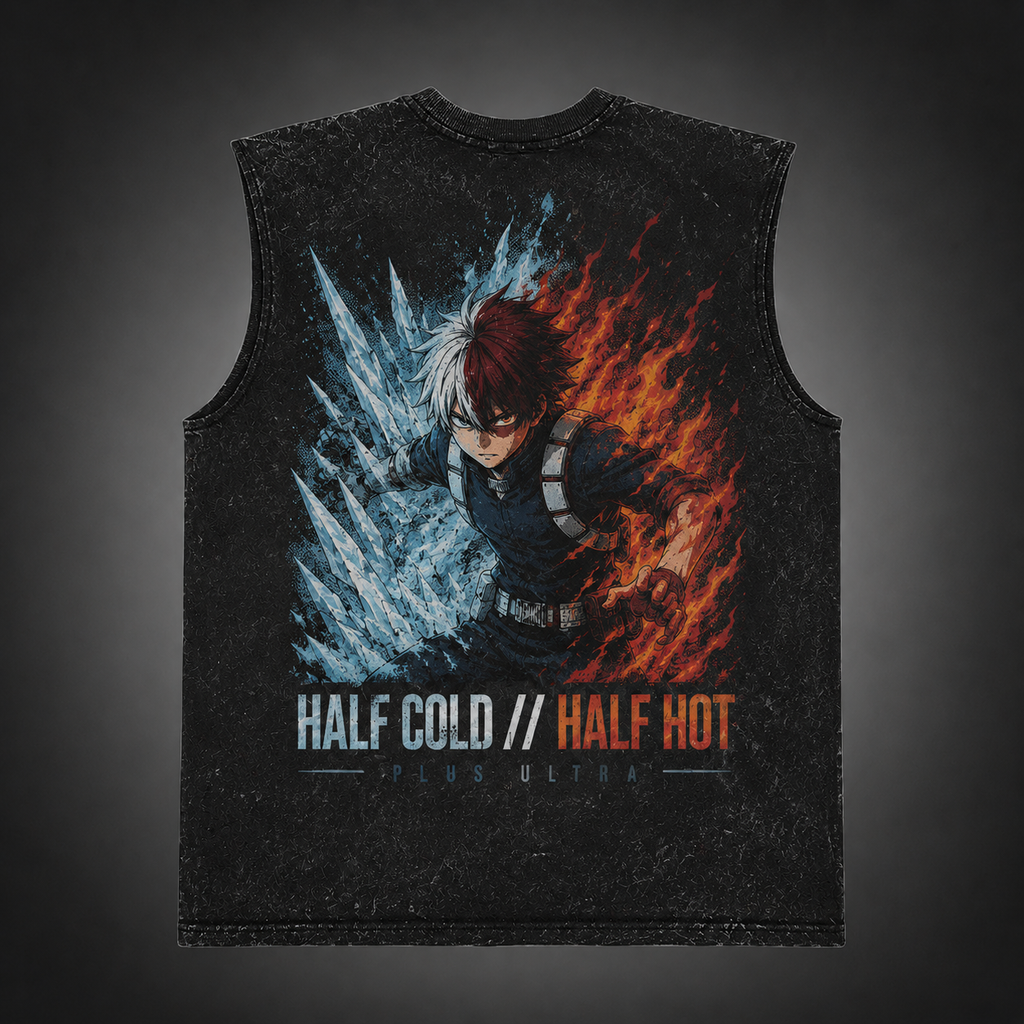 Shoto Todoroki My Hero Academia Anime Tank Top - Half Cold Half Hot Acid Wash Vest