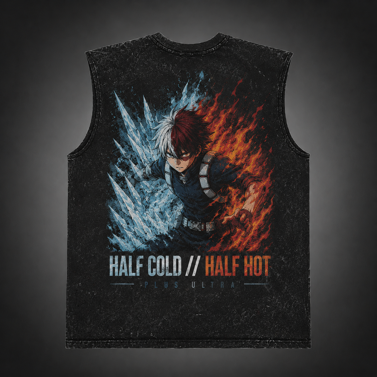 Shoto Todoroki My Hero Academia Anime Tank Top - Half Cold Half Hot Acid Wash Vest