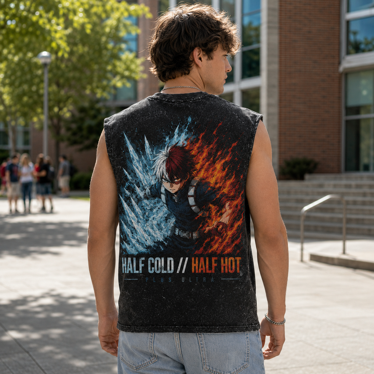 Shoto Todoroki My Hero Academia Anime Tank Top - Half Cold Half Hot Acid Wash Vest
