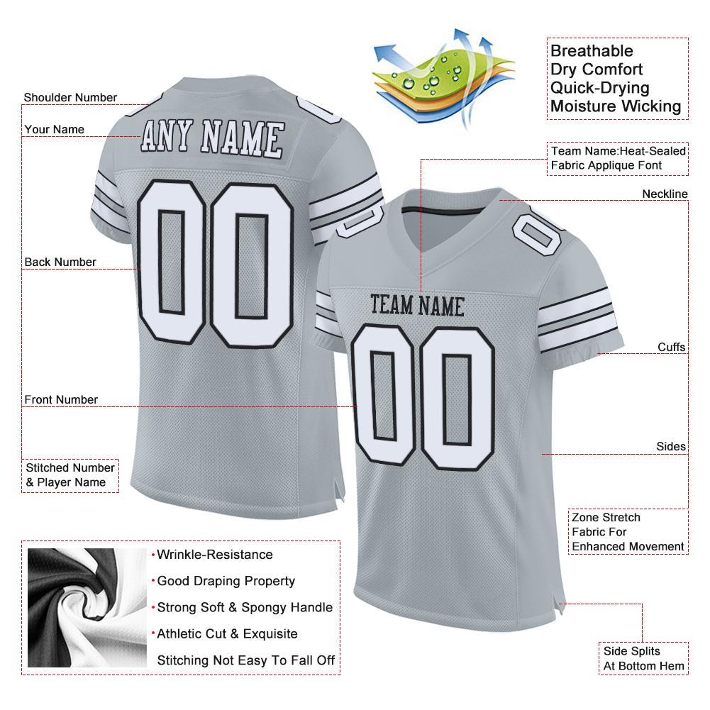Custom Football Jersey - Silver White-Black Mesh - Style Silver0001