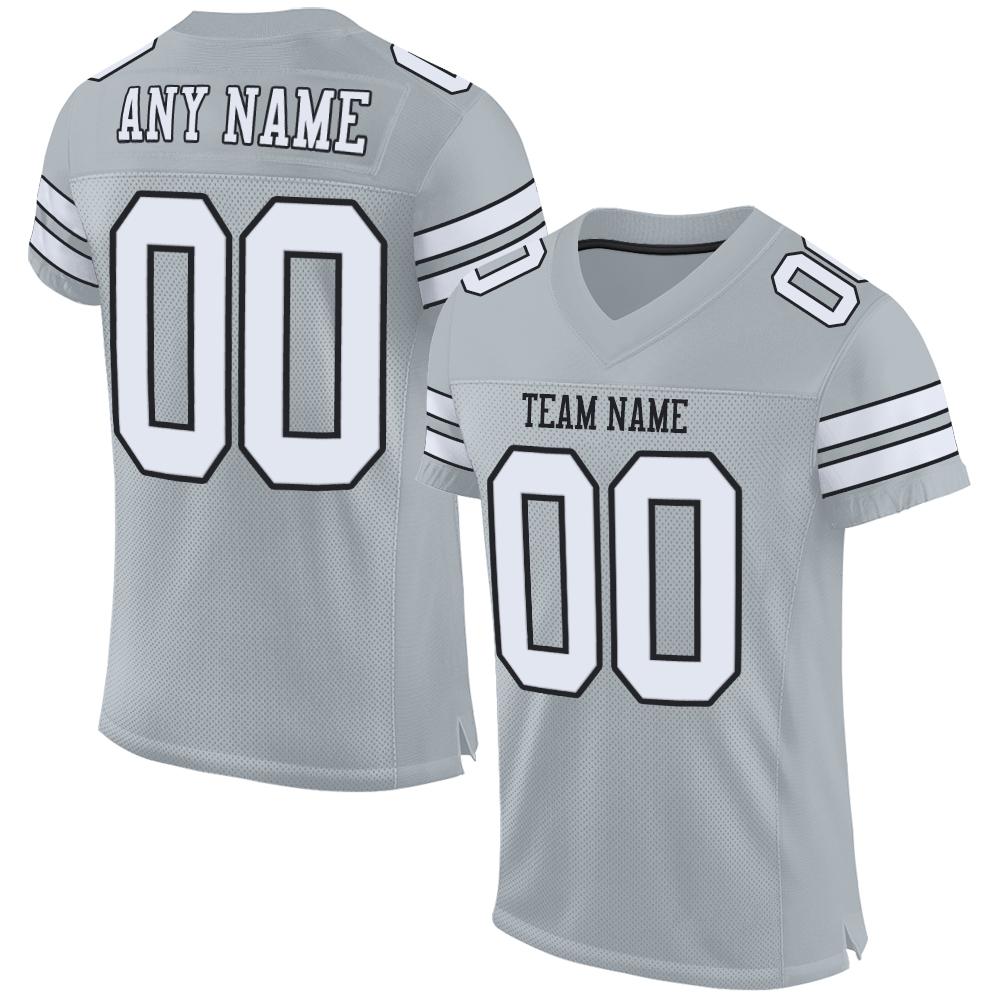 Custom Football Jersey - Silver White-Black Mesh - Style Silver0001