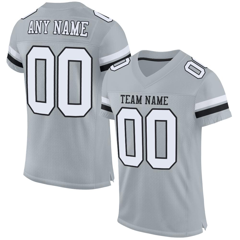 Custom Football Jersey - Silver White-Black Mesh - Style Silver0003