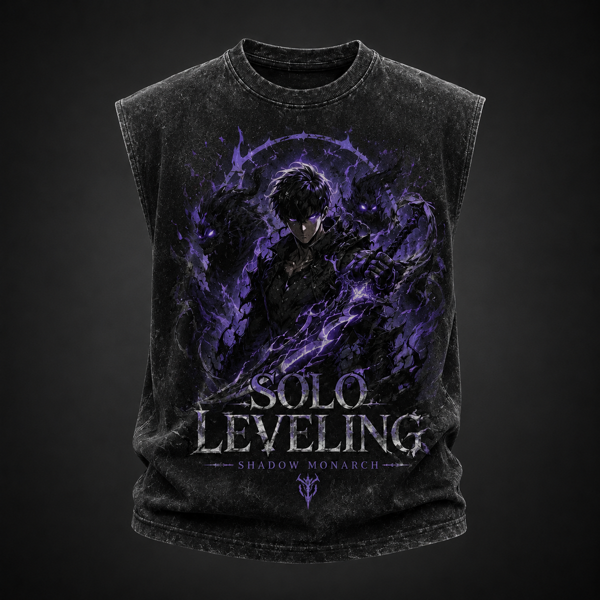 Solo Leveling Anime Tank Top - Arise Emblem Acid Wash Vest