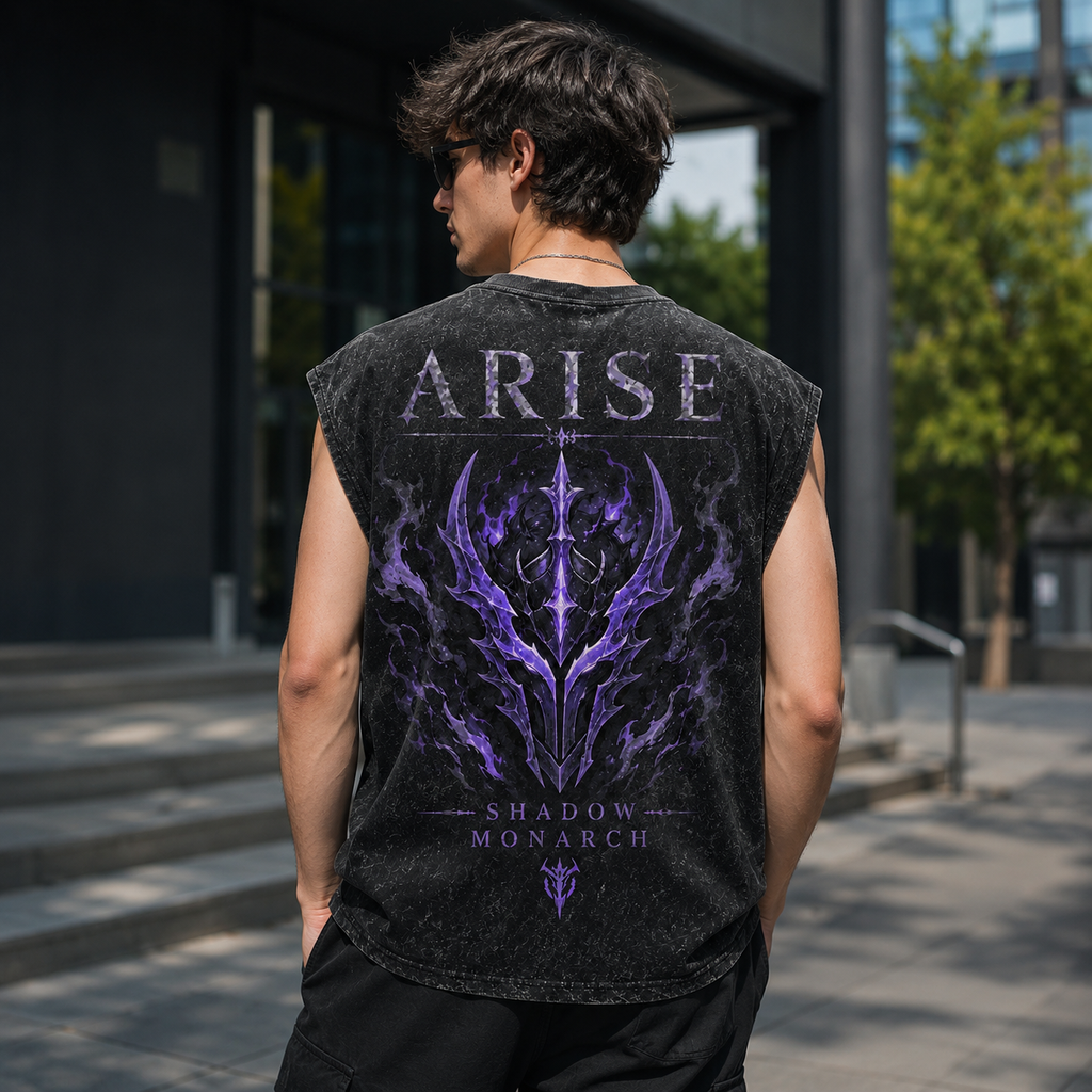 Solo Leveling Anime Tank Top - Arise Emblem Acid Wash Vest