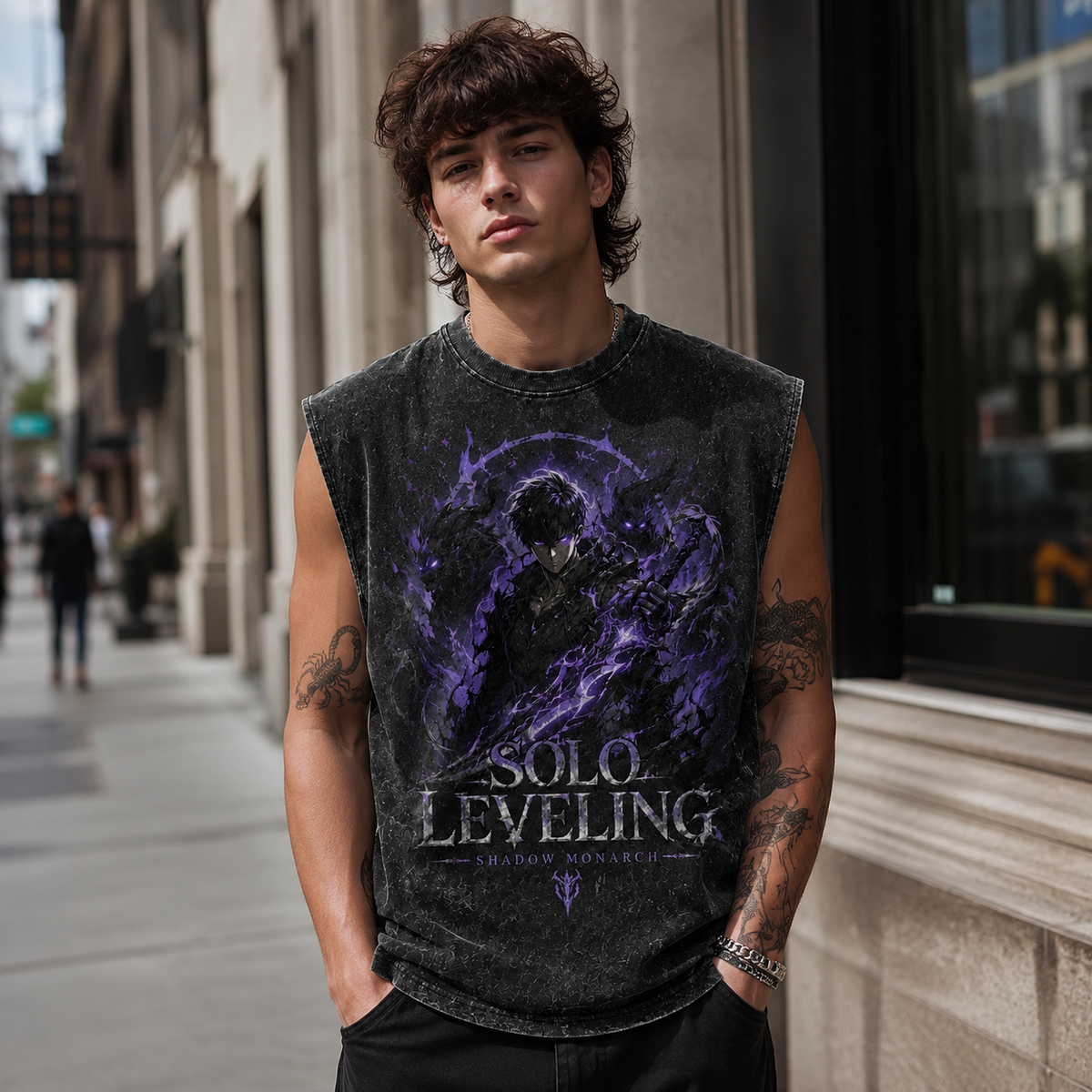 Solo Leveling Anime Tank Top - Arise Emblem Acid Wash Vest