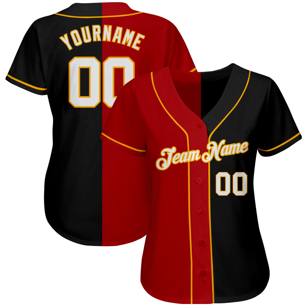 Custom Baseball Jersey - Black White-Red Split Fashion