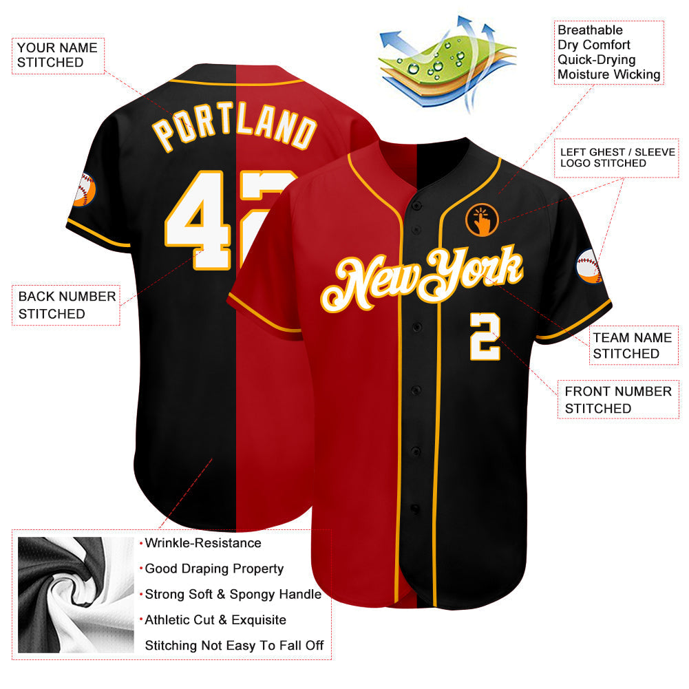 Custom Baseball Jersey - Black White-Red Split Fashion