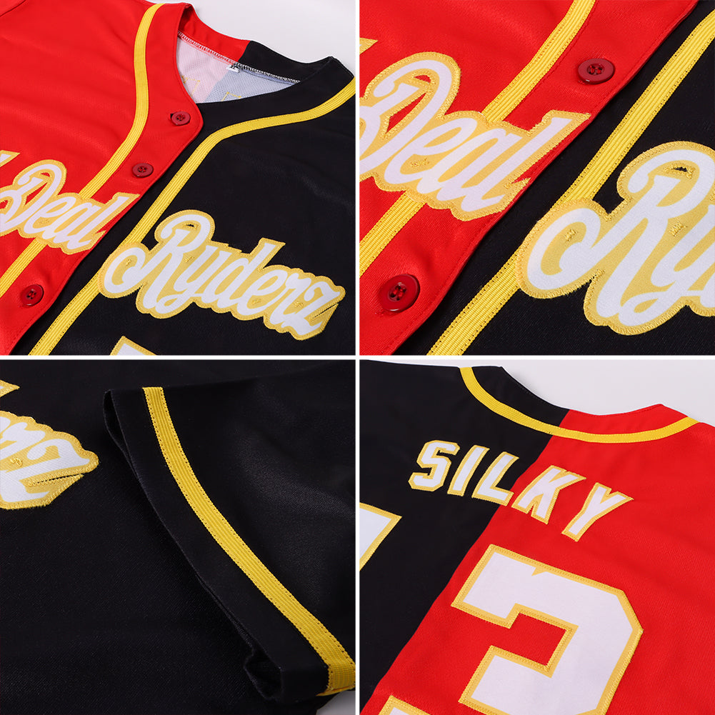 Custom Baseball Jersey - Black White-Red Split Fashion