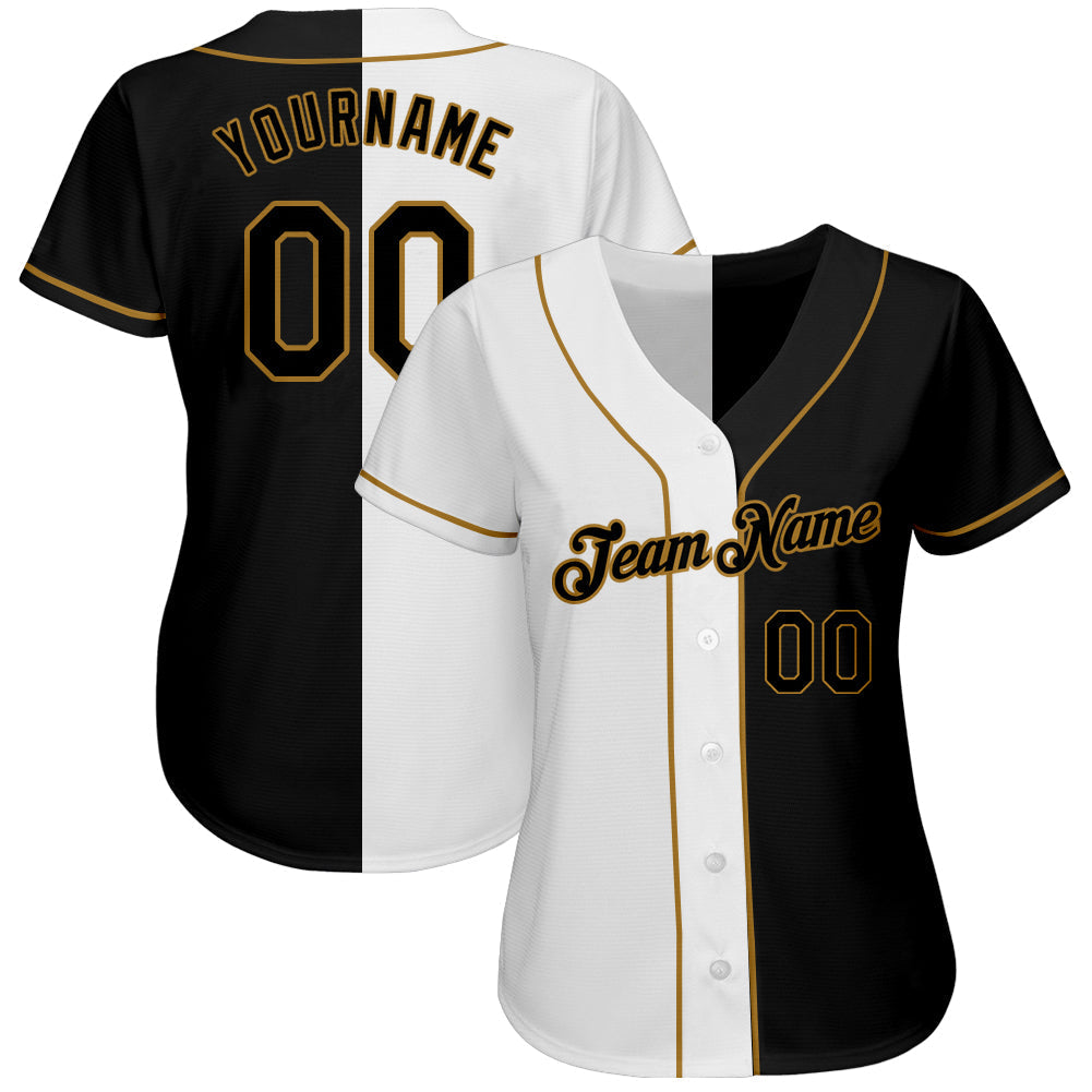 Custom Baseball Jersey - White-Black Old Gold Split Fashion