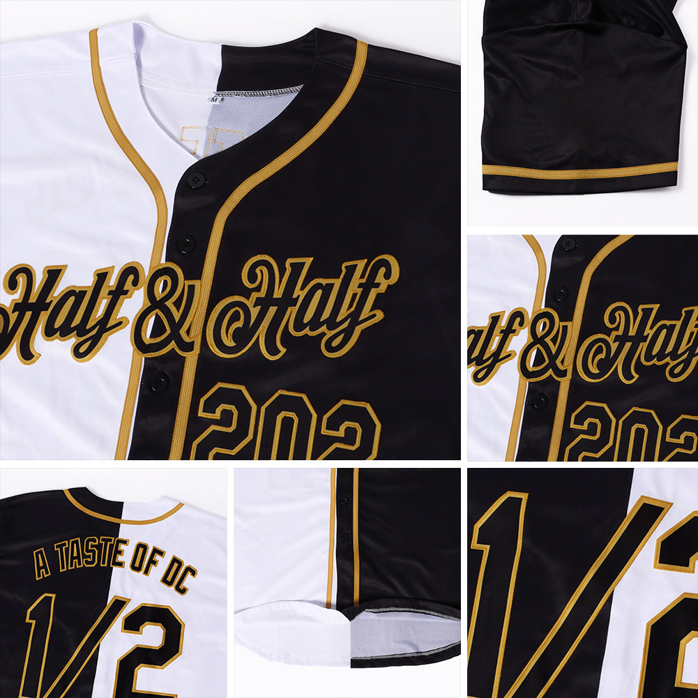 Custom Baseball Jersey - White-Black Old Gold Split Fashion