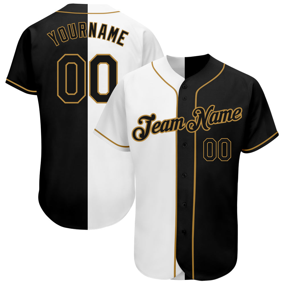 Custom Baseball Jersey - White-Black Old Gold Split Fashion