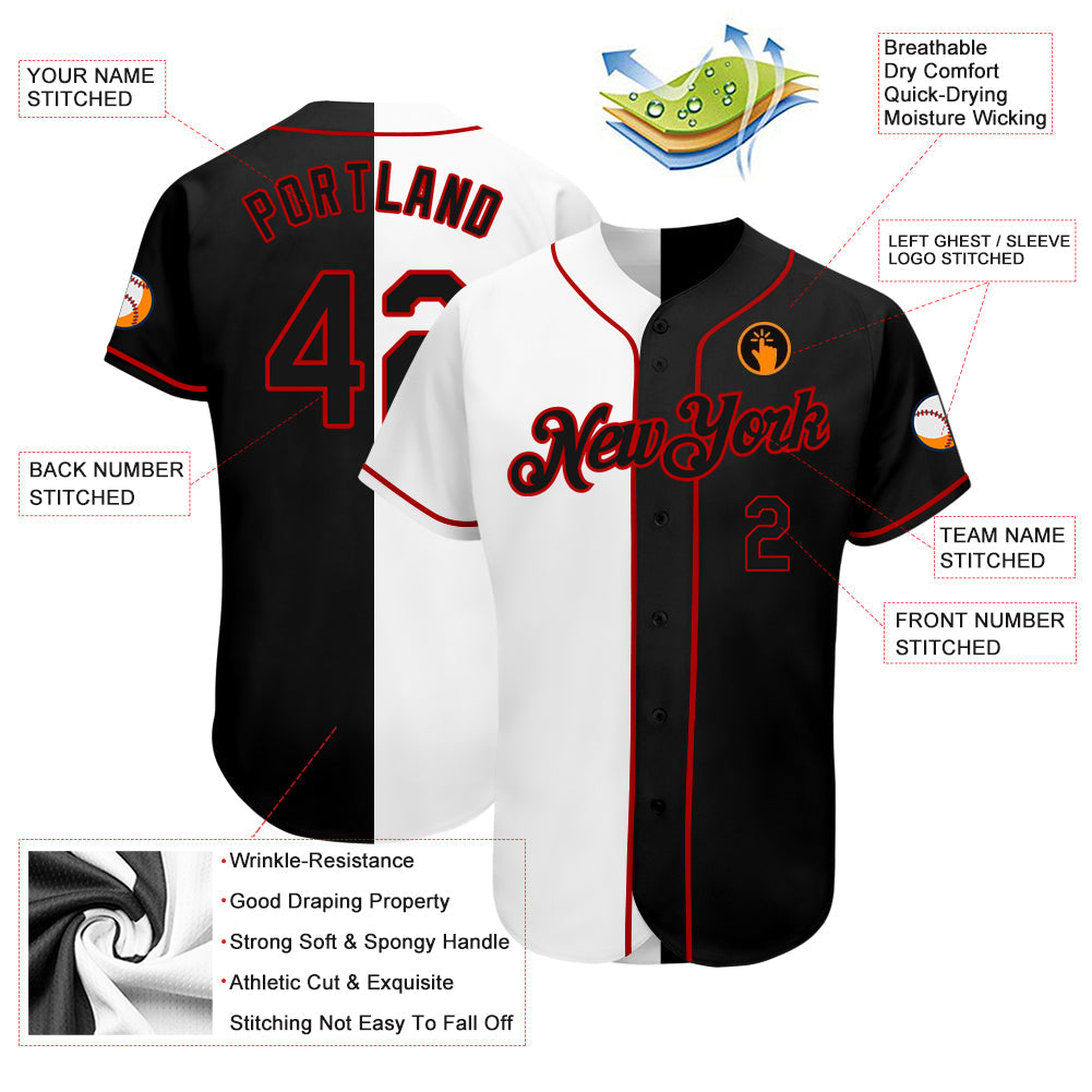 Custom Baseball Jersey - White-Black Red Split Fashion