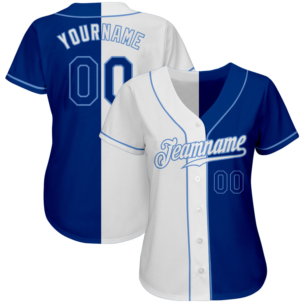 Custom Baseball Jersey - White Royal-Light Blue Split Fashion
