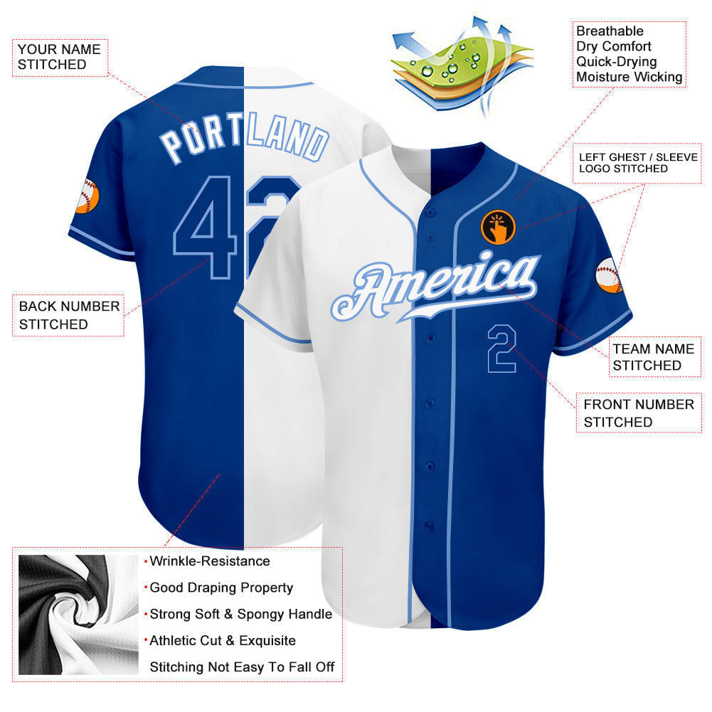 Custom Baseball Jersey - White Royal-Light Blue Split Fashion