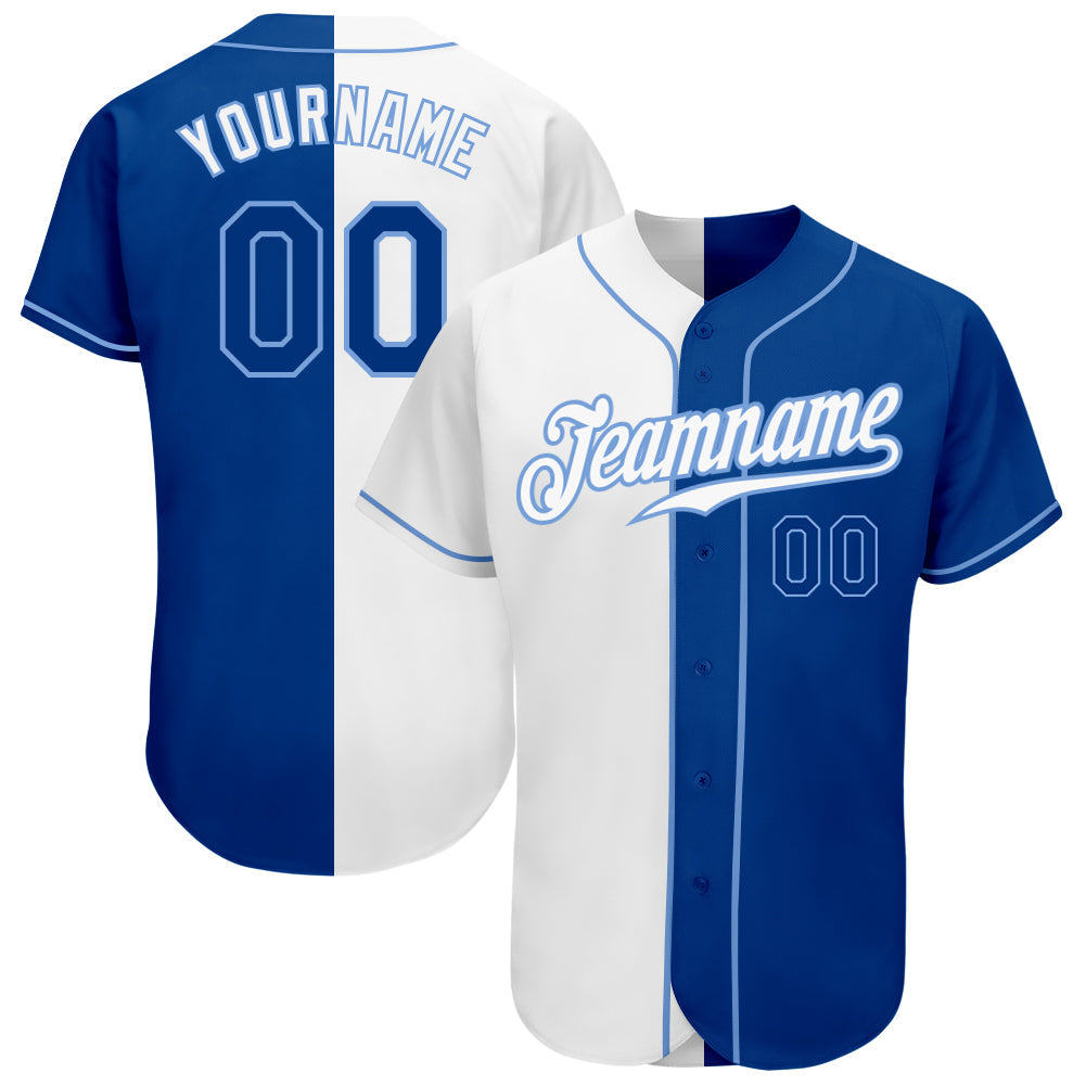 Custom Baseball Jersey - White Royal-Light Blue Split Fashion