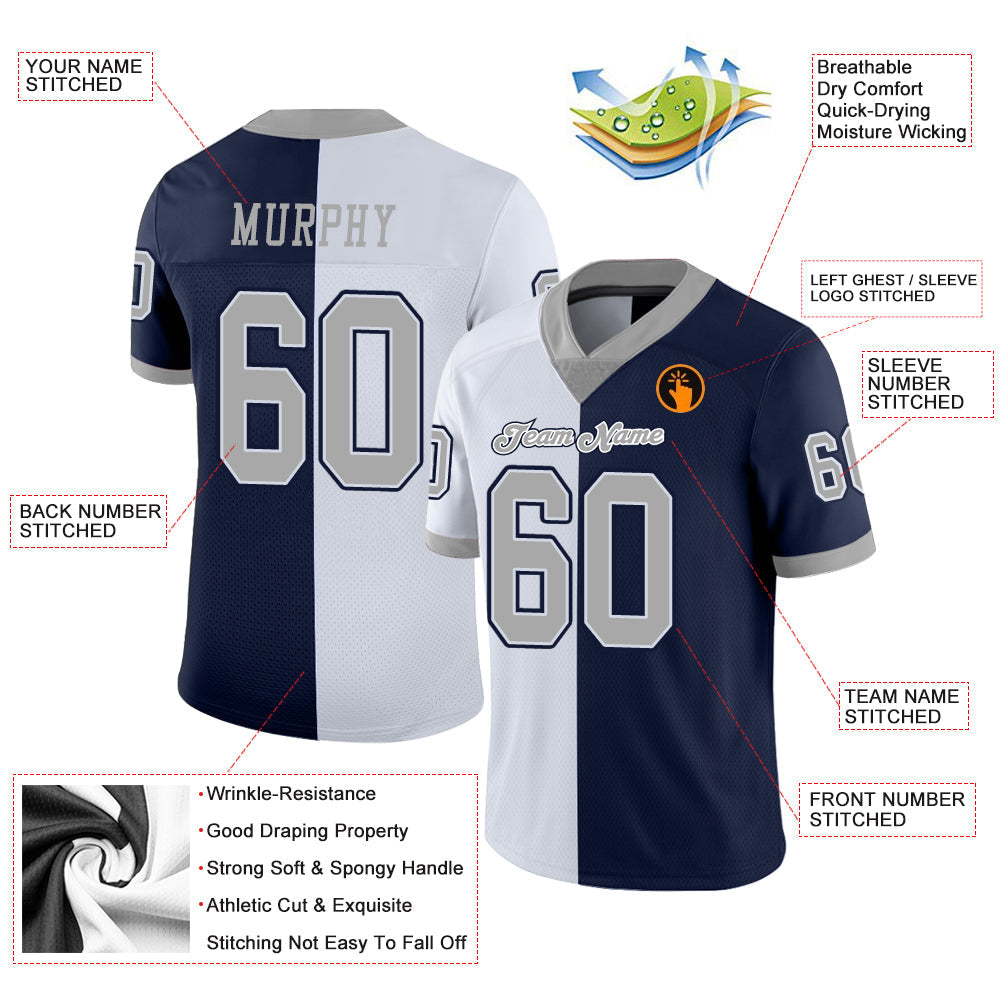 Custom Football Jersey - Navy Gray-White Split Fashion