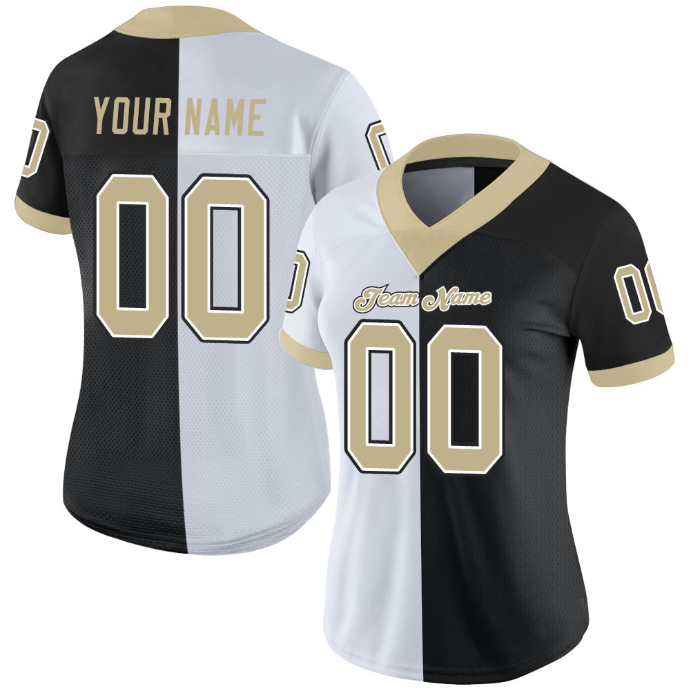 Custom Football Jersey - Black Vegas Gold-White Split Fashion