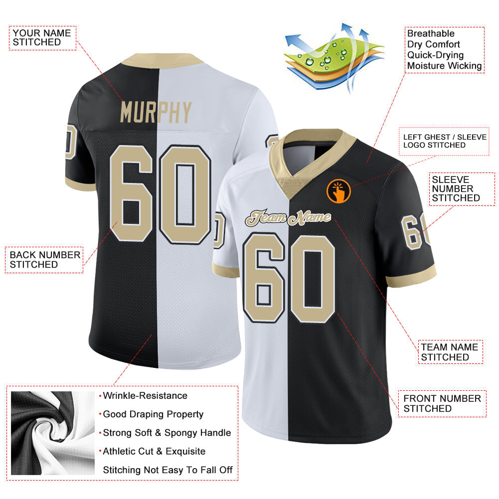 Custom Football Jersey - Black Vegas Gold-White Split Fashion