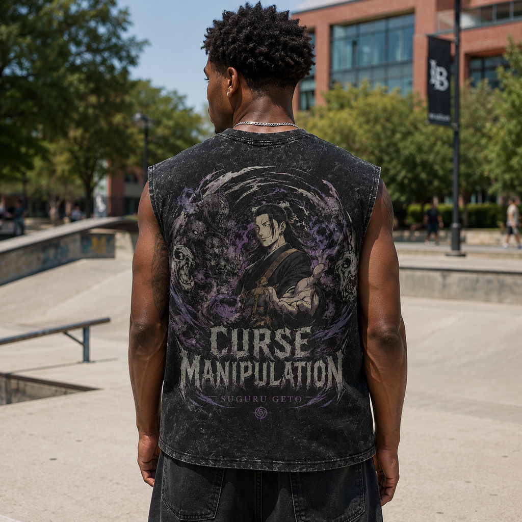 Suguru Geto Jujutsu Kaisen Anime Tank Top - Curse Manipulation Acid Wash Vest