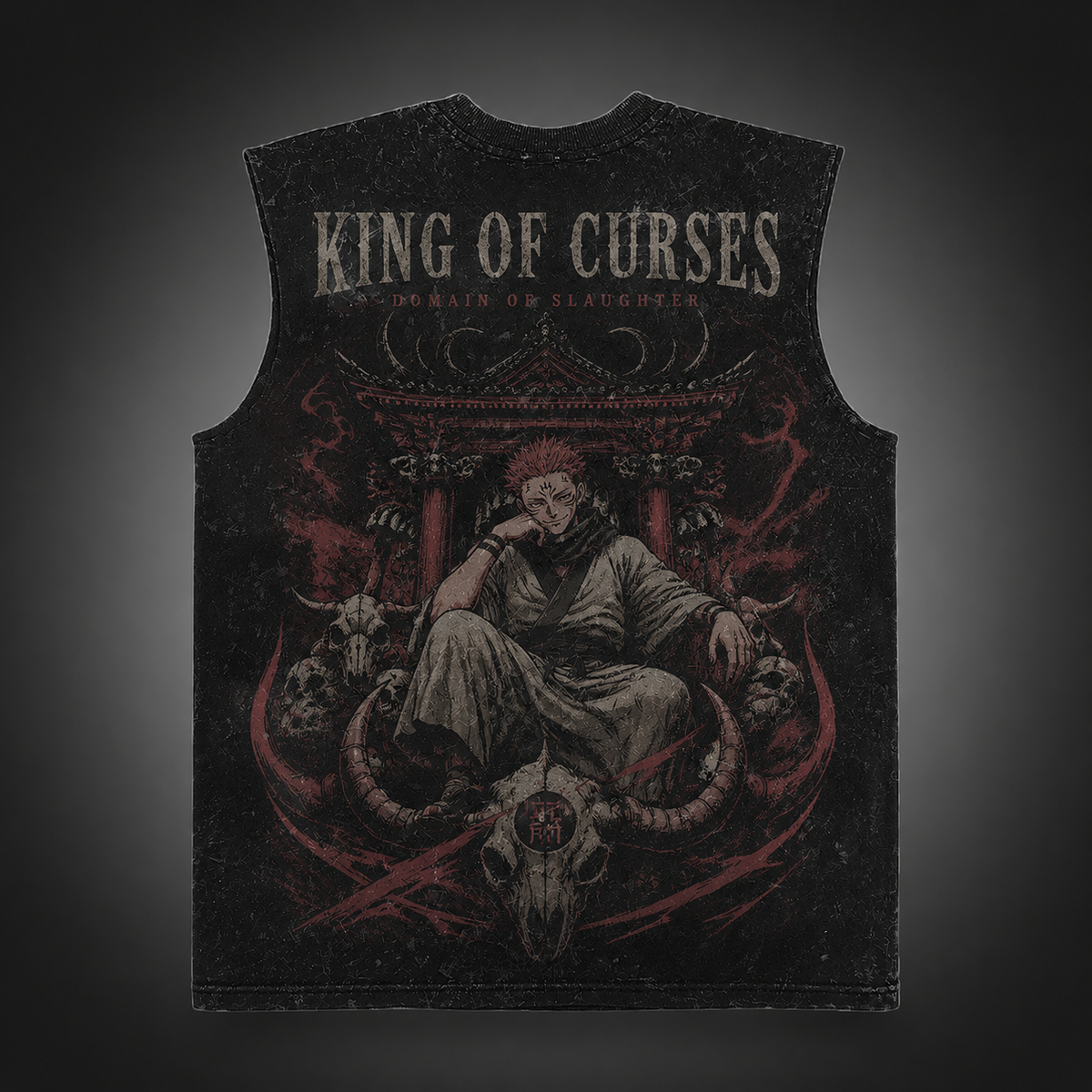 Sukuna Jujutsu Kaisen Anime Tank Top - King Of Curses Acid Wash Vest