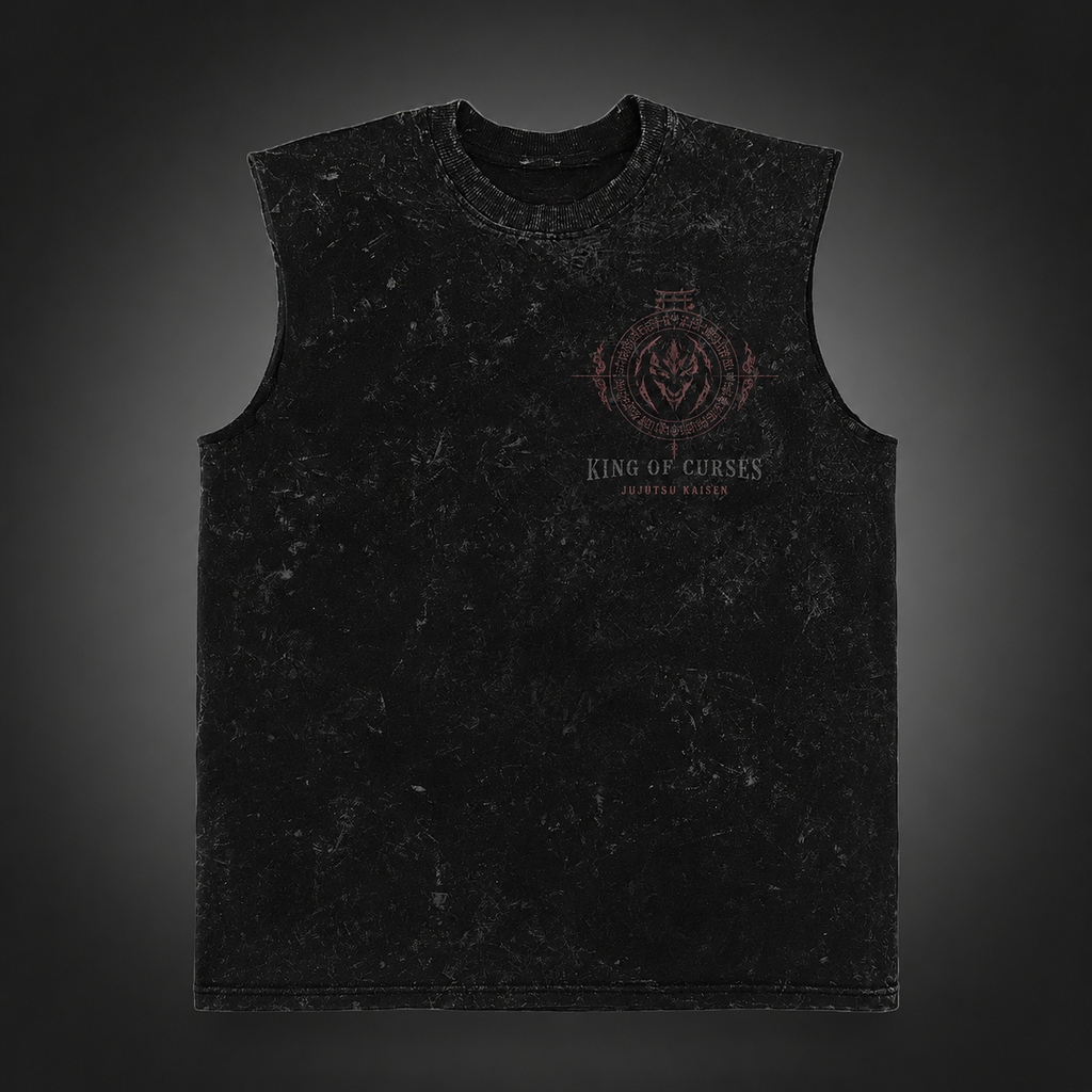 Sukuna Jujutsu Kaisen Anime Tank Top - King Of Curses Acid Wash Vest