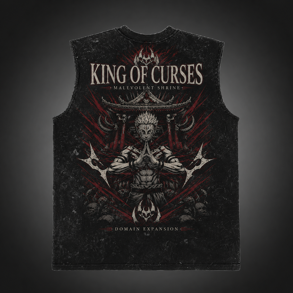 Sukuna Jujutsu Kaisen Anime Tank Top - Malevolent Shrine Acid Wash Vest