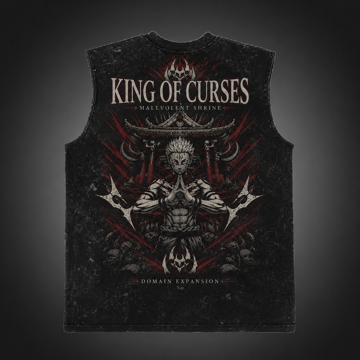 Sukuna Jujutsu Kaisen Anime Tank Top - Malevolent Shrine Acid Wash Vest