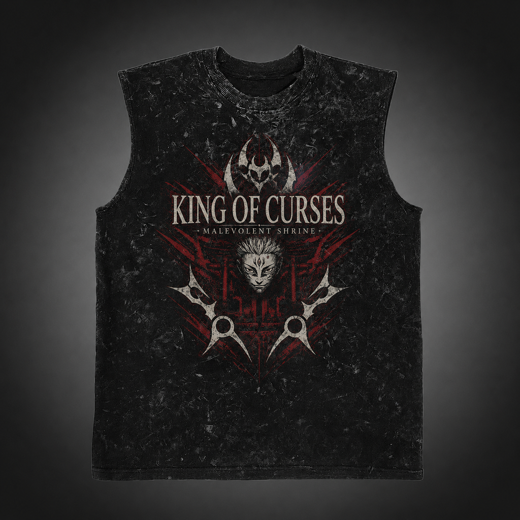 Sukuna Jujutsu Kaisen Anime Tank Top - Malevolent Shrine Acid Wash Vest
