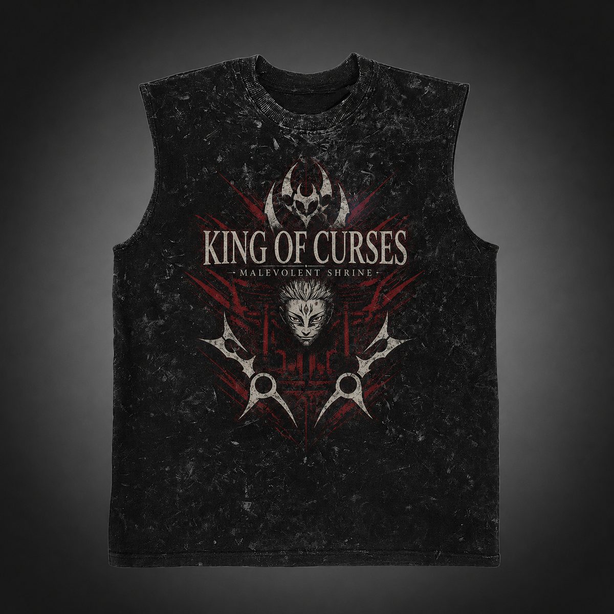 Sukuna Jujutsu Kaisen Anime Tank Top - Malevolent Shrine Acid Wash Vest