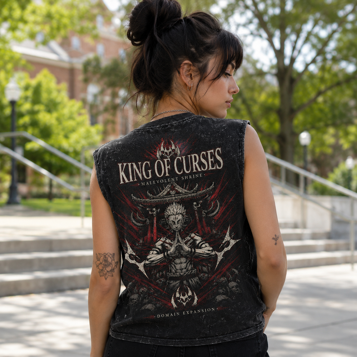 Sukuna Jujutsu Kaisen Anime Tank Top - Malevolent Shrine Acid Wash Vest