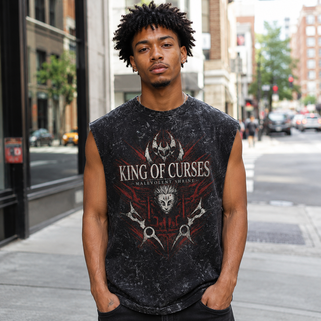 Sukuna Jujutsu Kaisen Anime Tank Top - Malevolent Shrine Acid Wash Vest