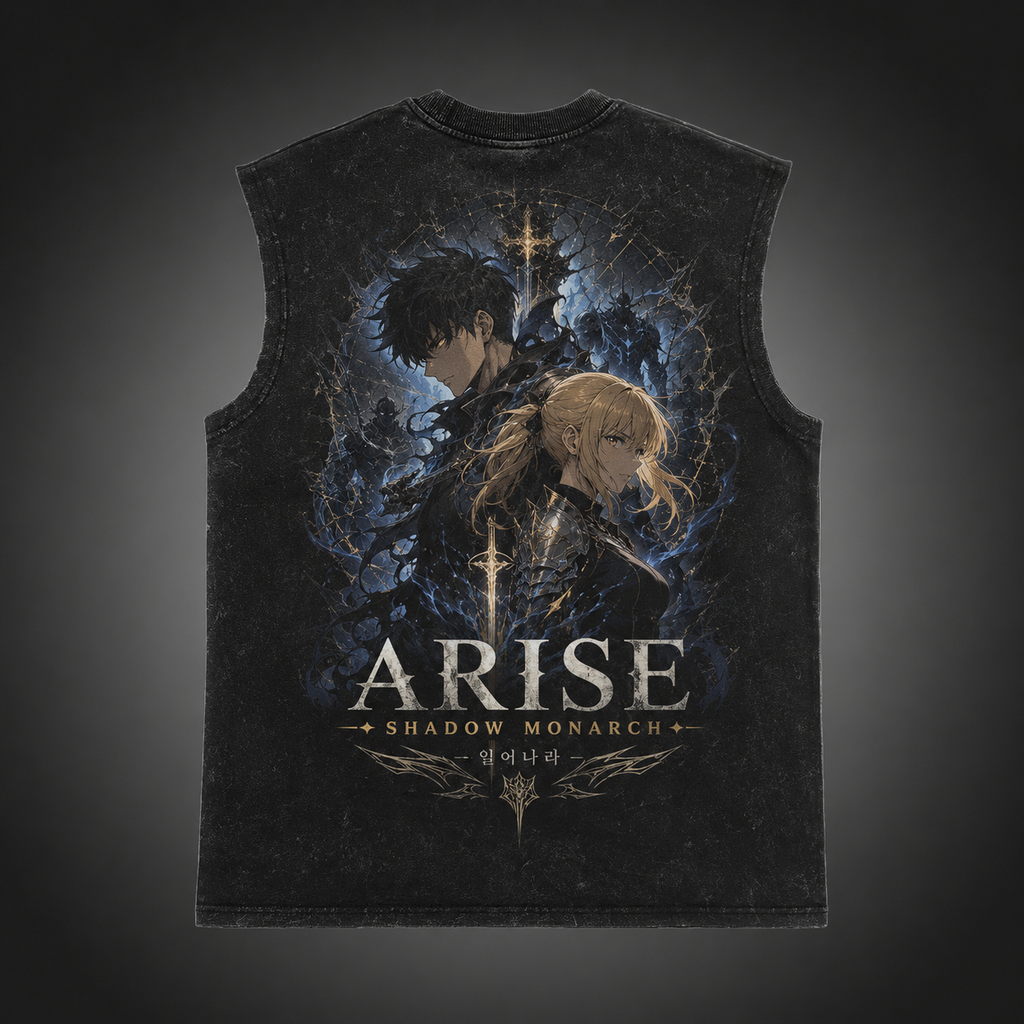 Sung Jin-Woo & Cha Hae-In Solo Leveling Anime Tank Top - Arise Together Acid Wash Vest